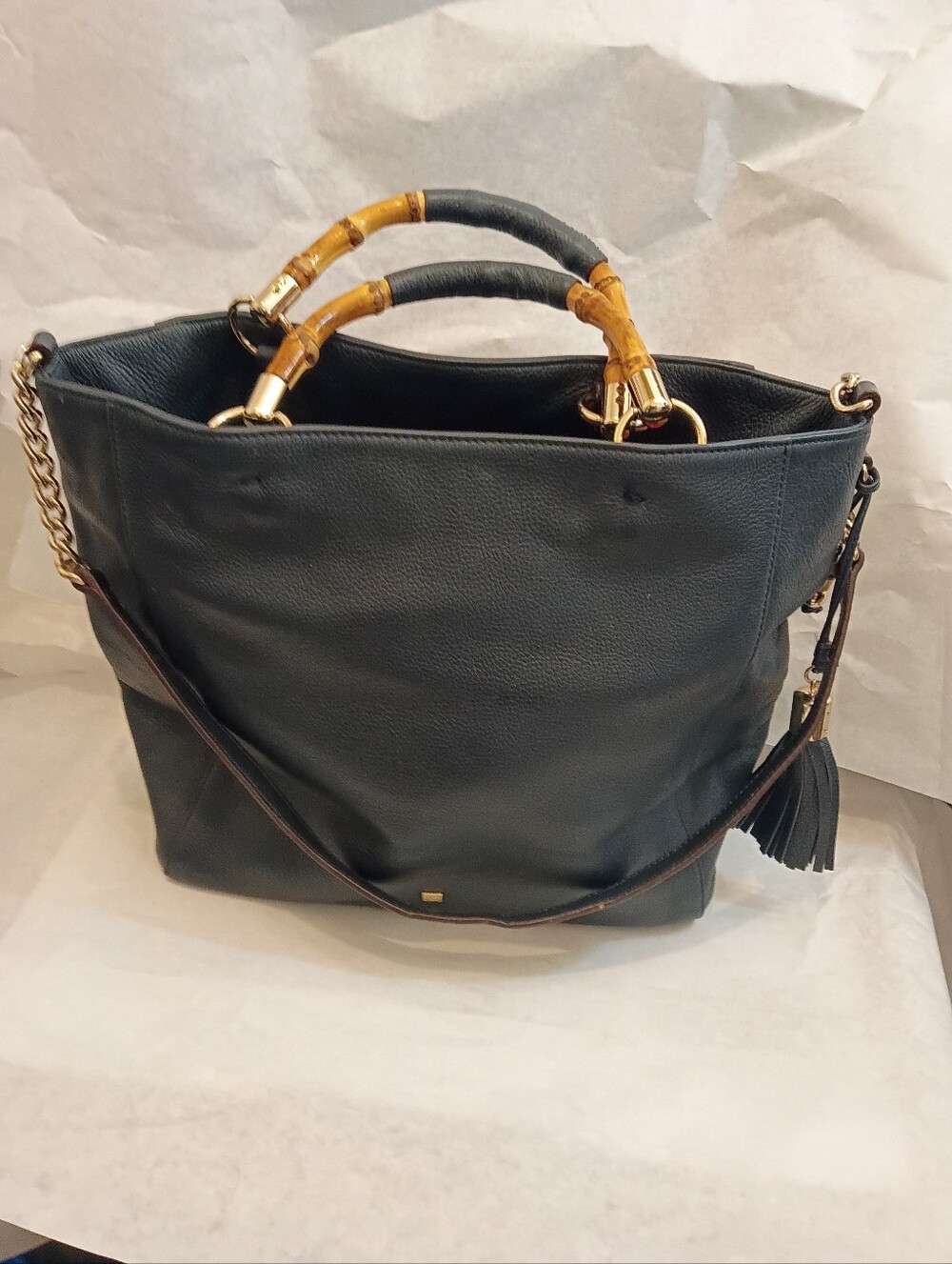 Purificacion Garcia Shoulder Bamboo Leather Blue Bag